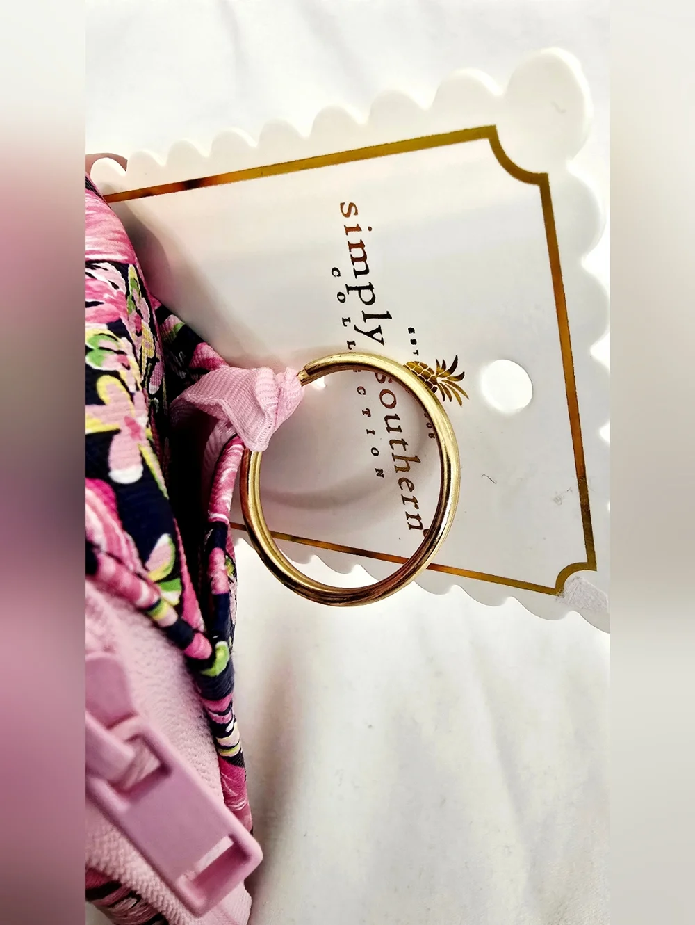 Simply Southern ID Wallet Keychain NWT Pink Floral Bow Preppy
